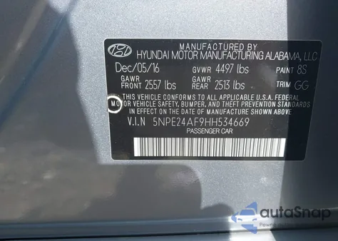 2017 Hyundai Sonata from USA, damaged, VIN 5NPE24AF9HH534669